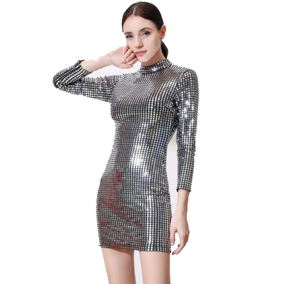 3/4 Sleeve Glitter Mini Dress