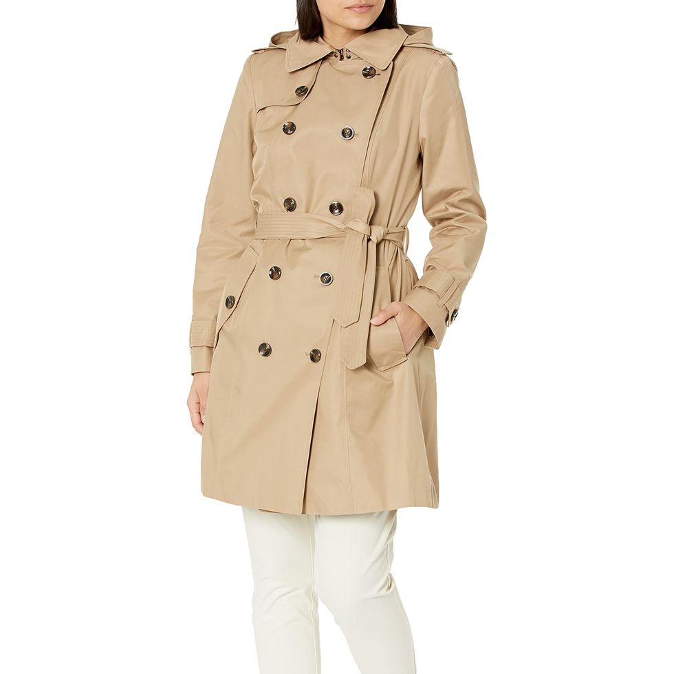 Double Breasted Trench Coat with Hood