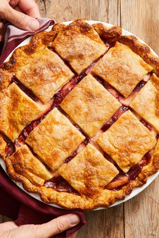 apple cranberry pie in a pie pan
