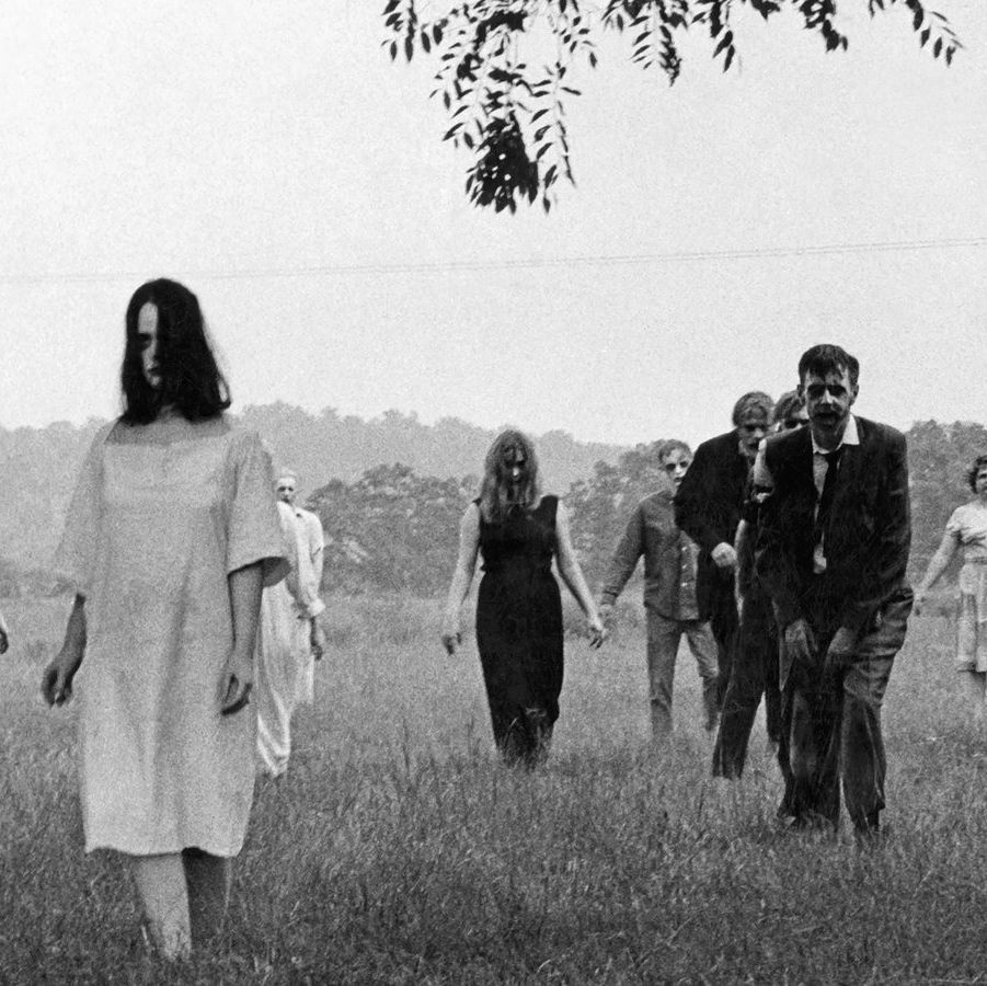 zombies walk across a field in a scene from night of the living dead, a good housekeeping pick for best halloween movies