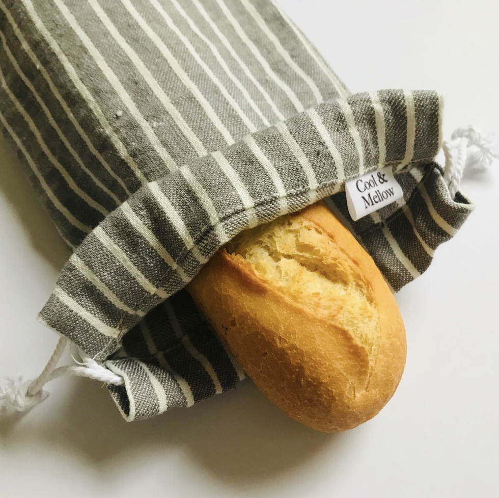 Striped Linen Baguette Bag