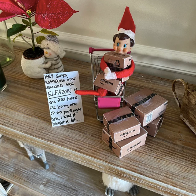 elf on the shelf with amazon packages