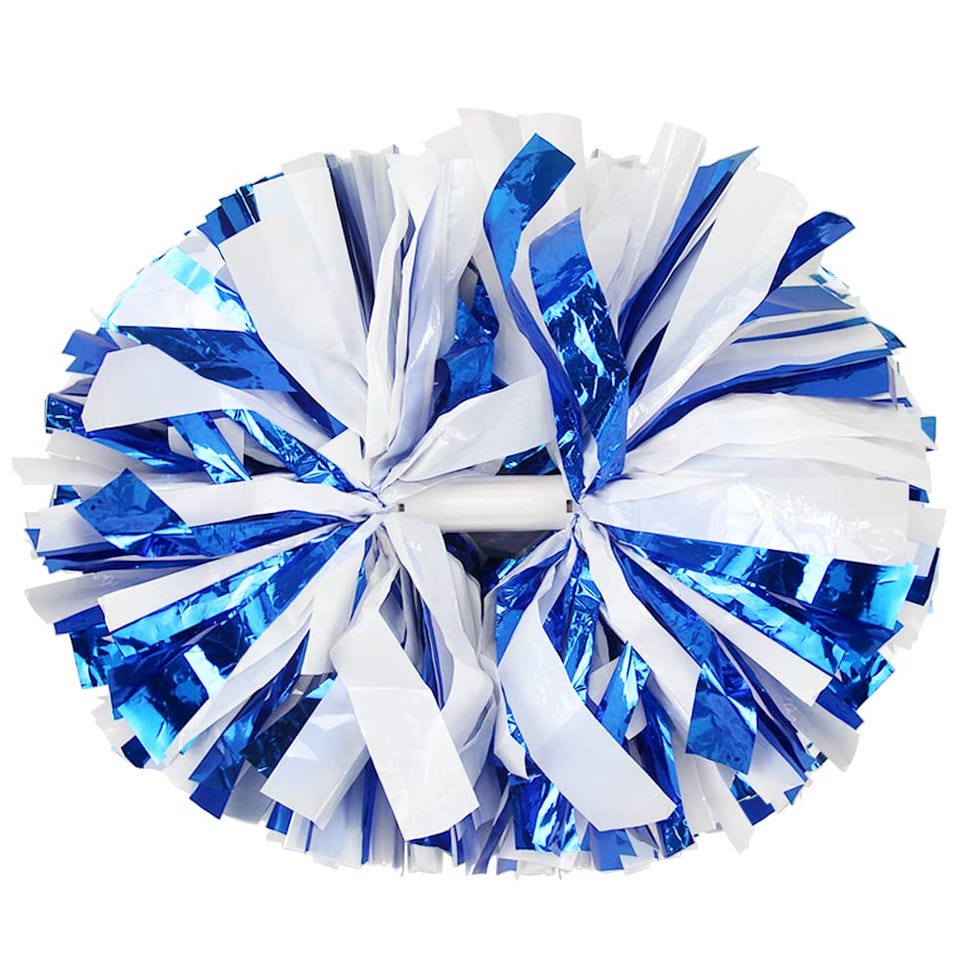 Metallic Blue and White Cheerleading Pom Poms