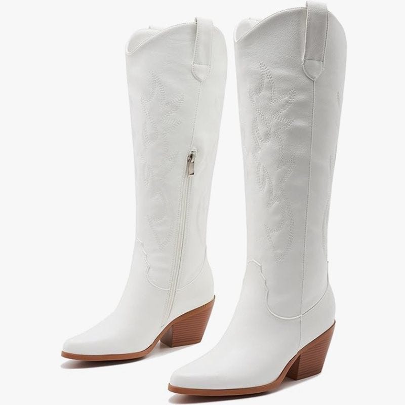 Knee-High White Cowboy Boots