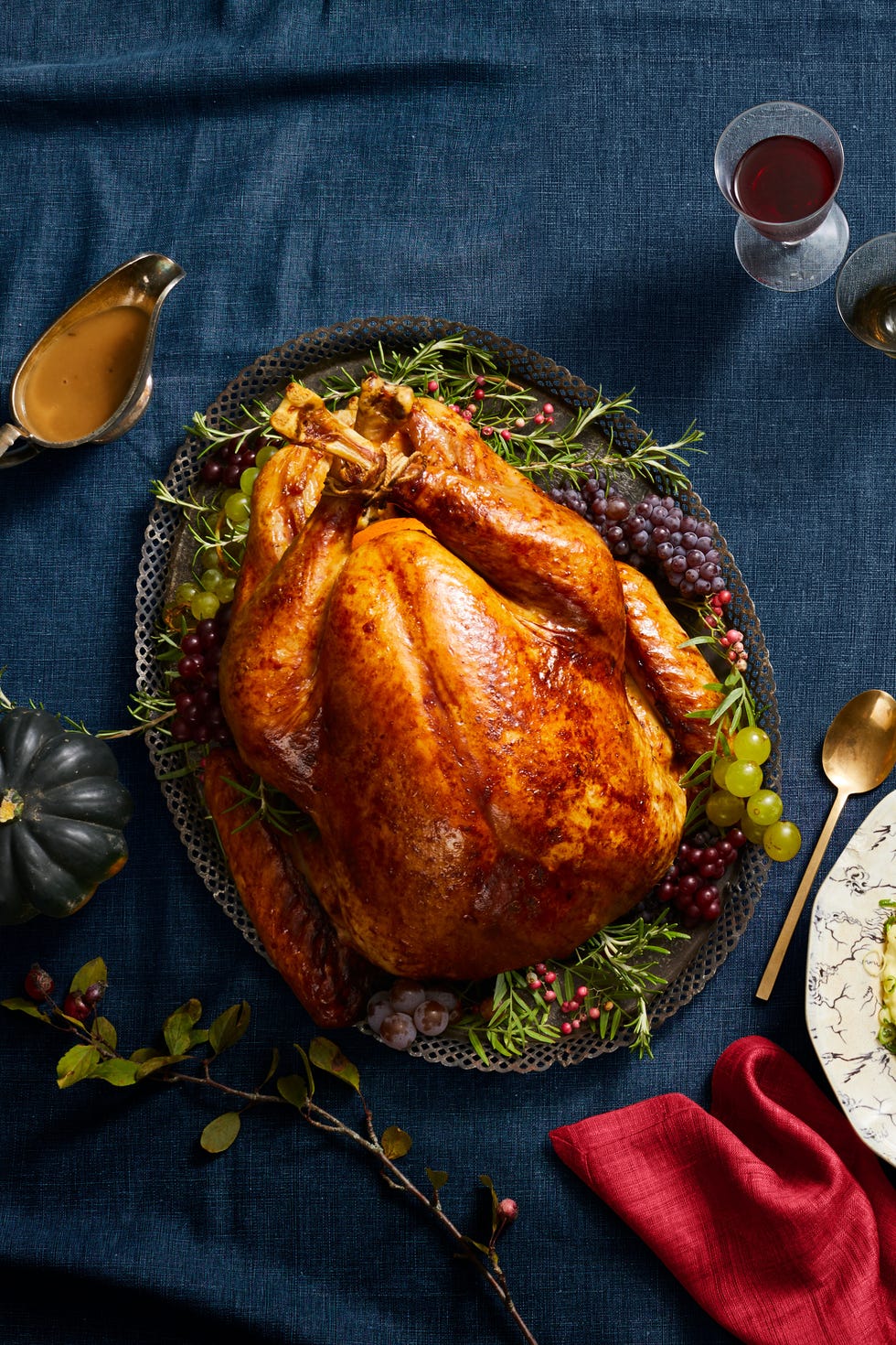 roasted thanksgiving turkey on a serving platter