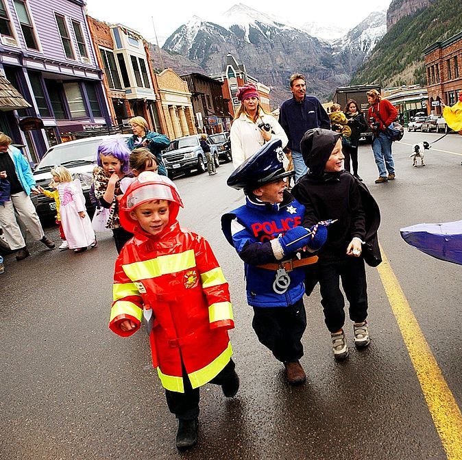 telluride school children enjoy the sights as they join in tellurides halloween parade