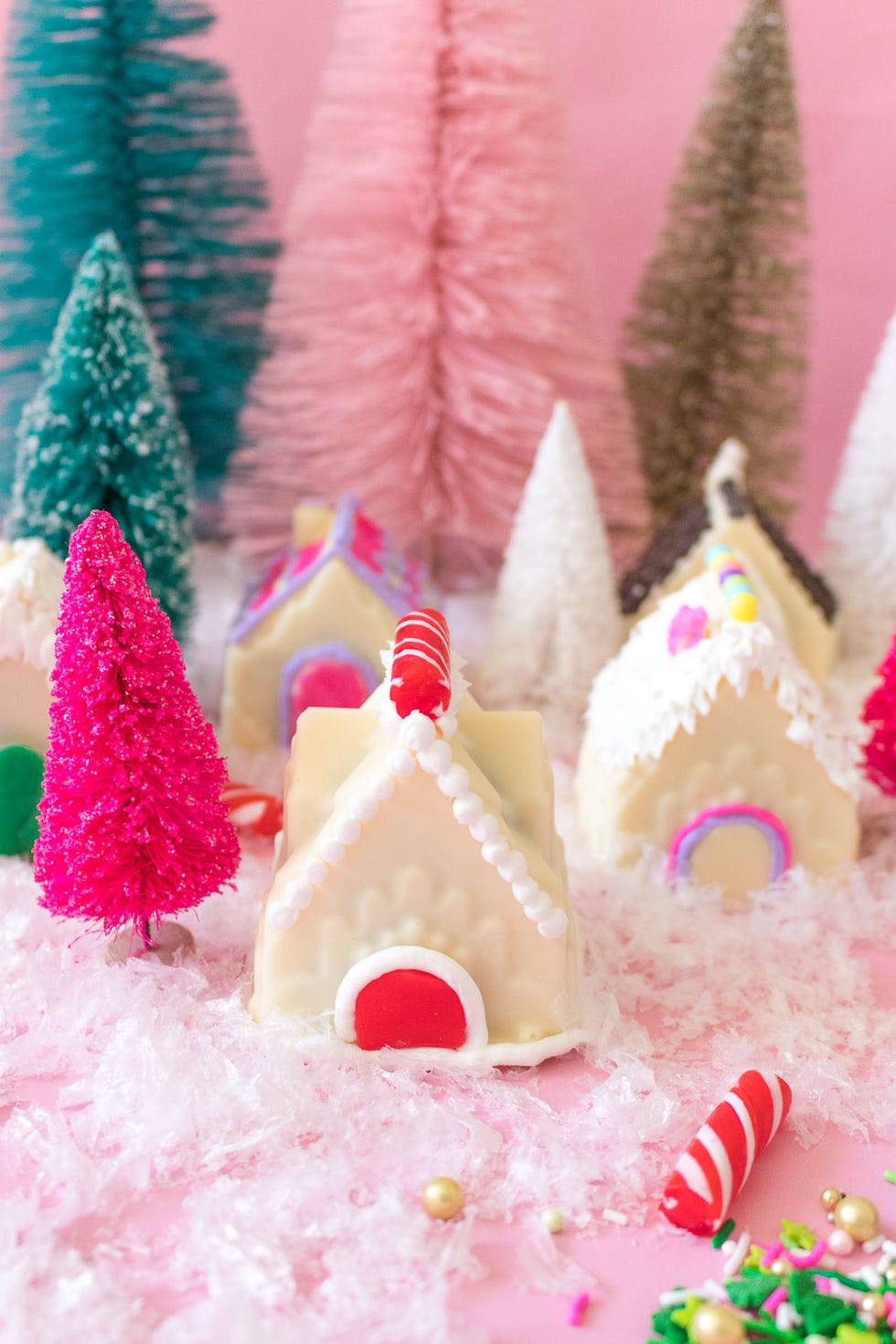 white gingerbread house cake bombs