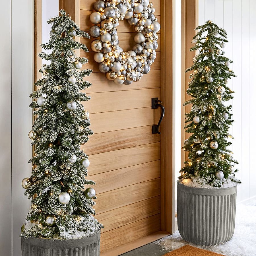 Lit Faux Frosted Pine Christmas Tree With Ornaments