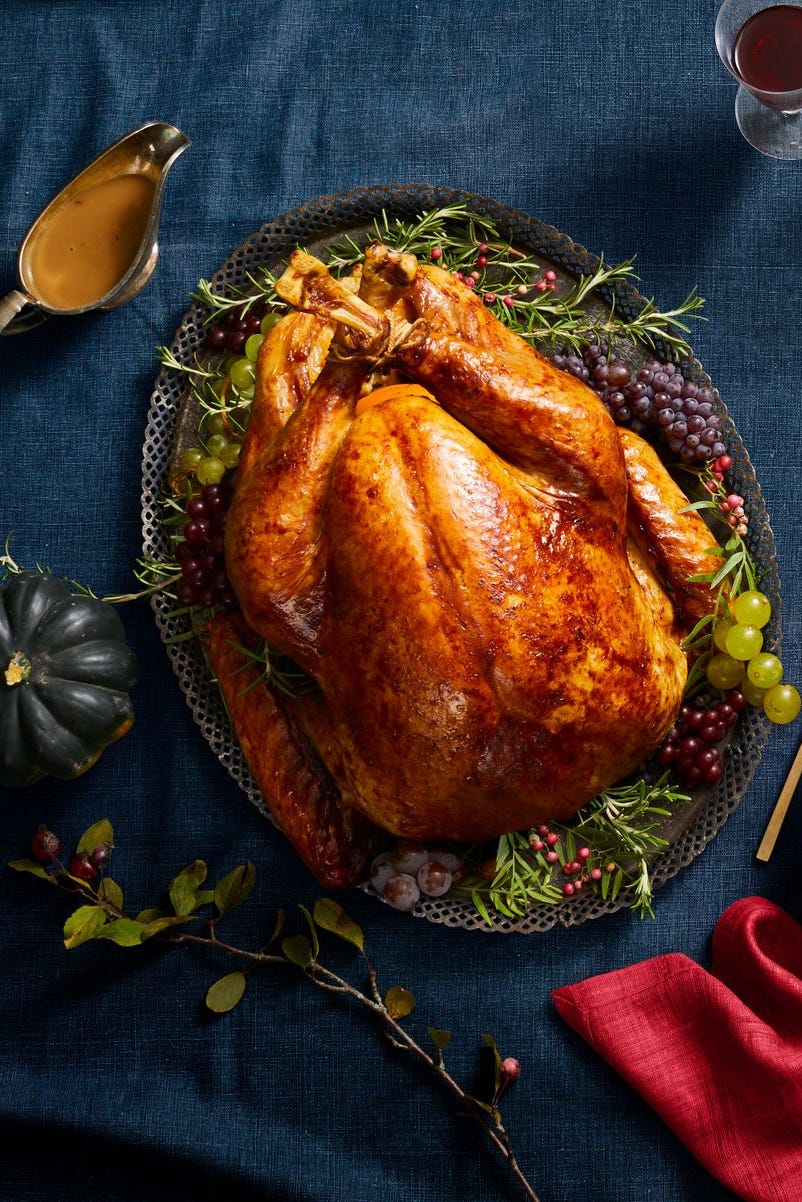 roasted turkey on a platter for thanksgiving