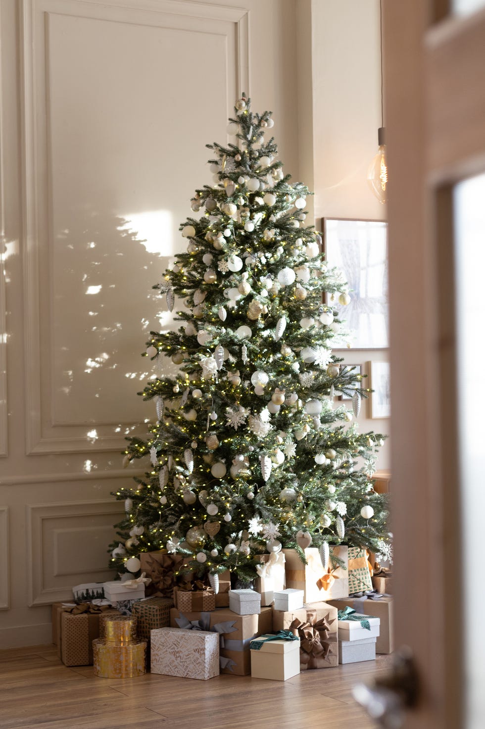 christmas tree and gifts in the sun shine