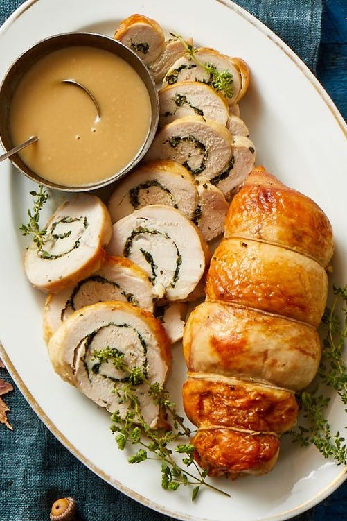 stuffed turkey breast with gravy on the side