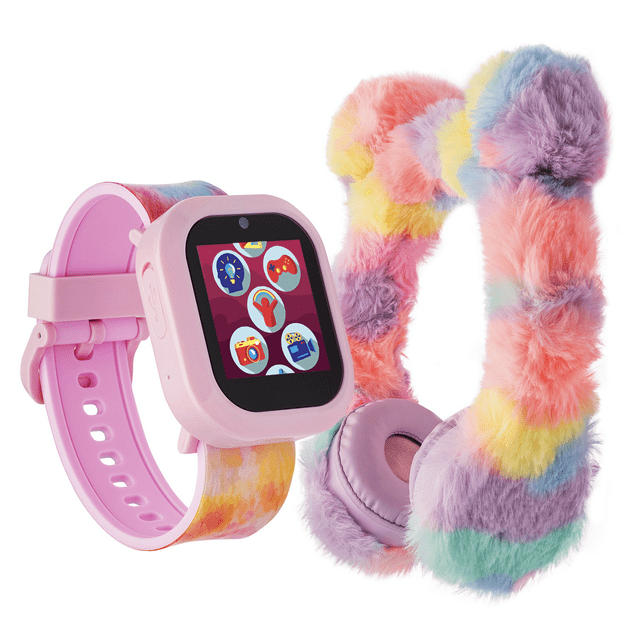 Fuzzy Pastel Pom Balls Silicone Smartwatch with On Ear Bluetooth Headphones