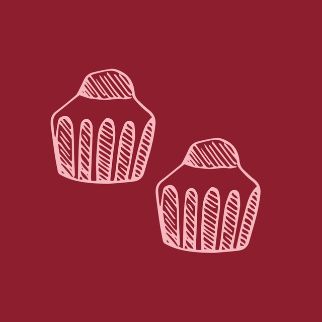 two cupcakes are illustrated with a simple line design featuring round tops and fluted bases