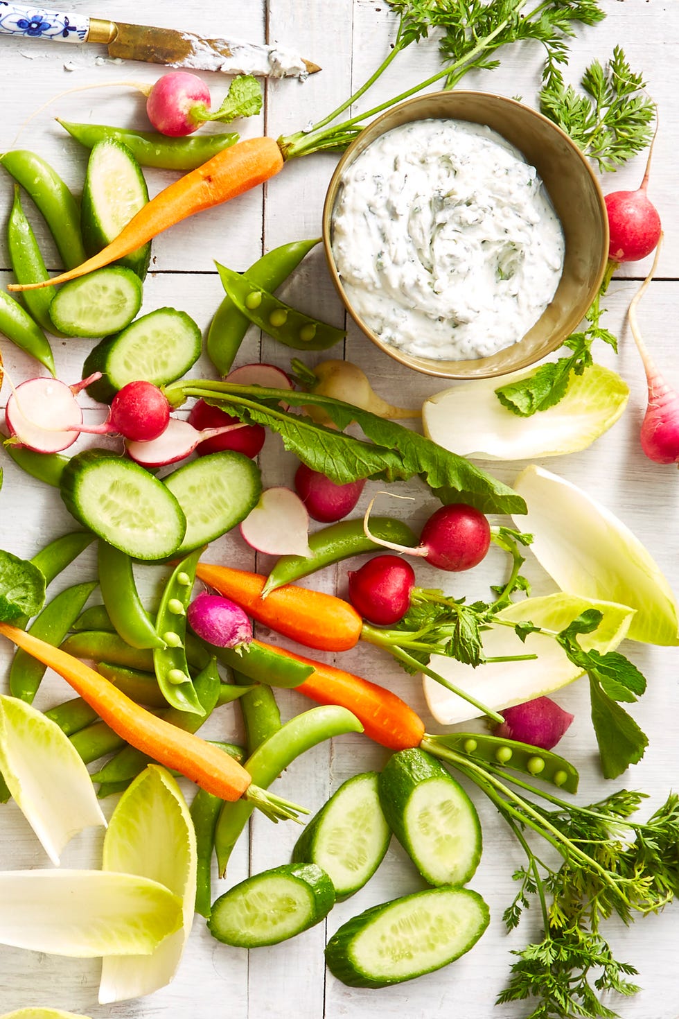 spring crudites on a wooden backdrop