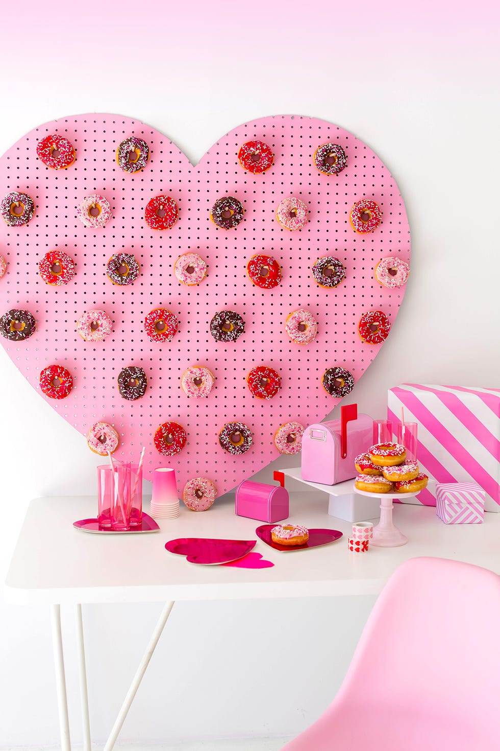 diy heart pegboard filled with donuts