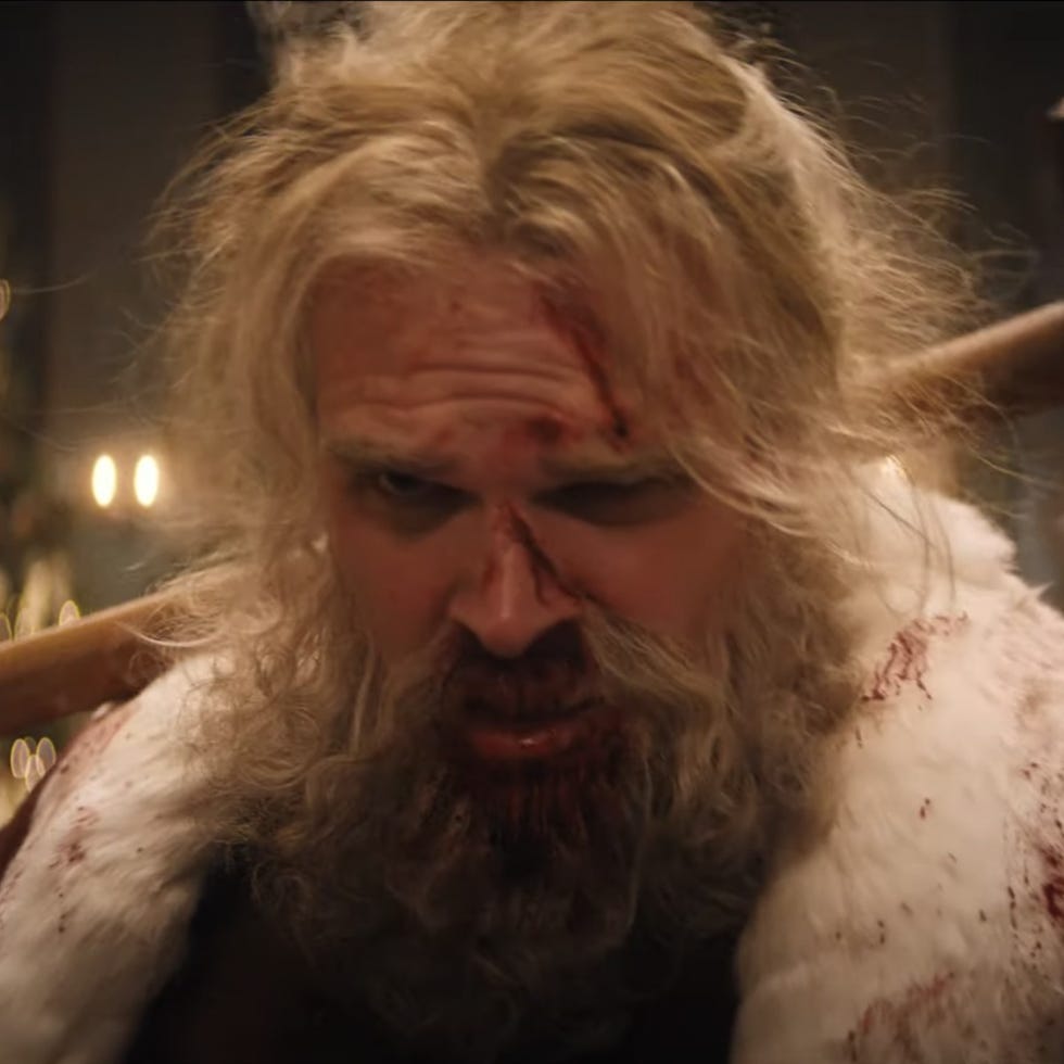 david harbour plays an actionoriented santa in a scene from violent night, a christmas horror movie