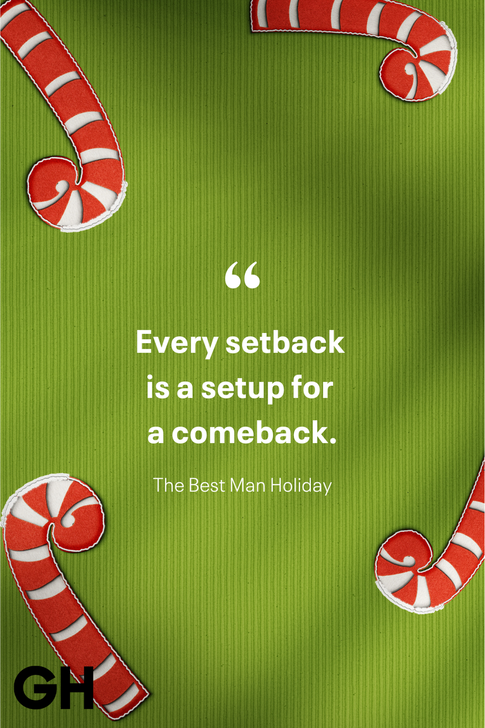 christmas movie quote on green background with candy canes