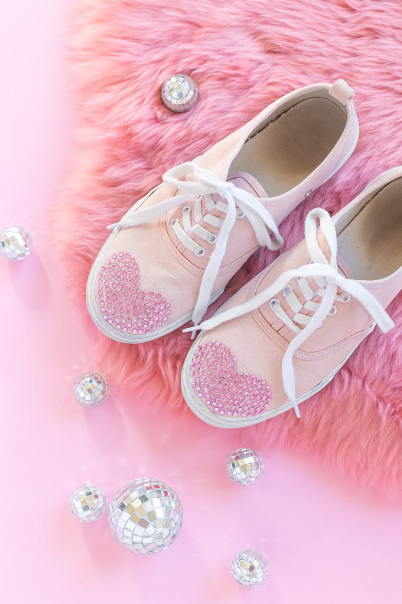 diy rhinestone valentine’s day shoes