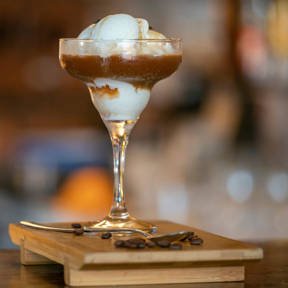 affogato coffee with ice cream on a martini glass