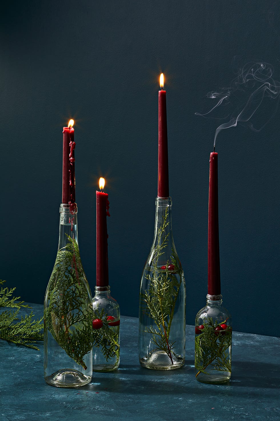 evergreen candle sticks