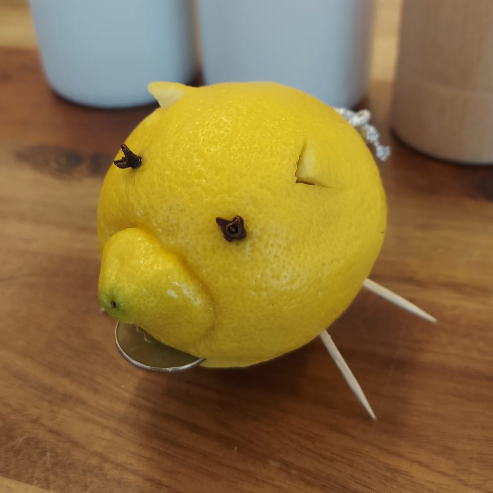 a lemon pig on a wooden table