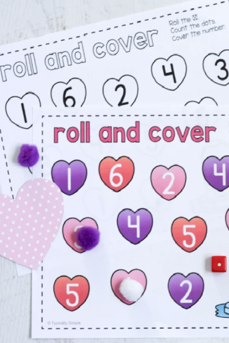 valentines day games roll and cover hearts