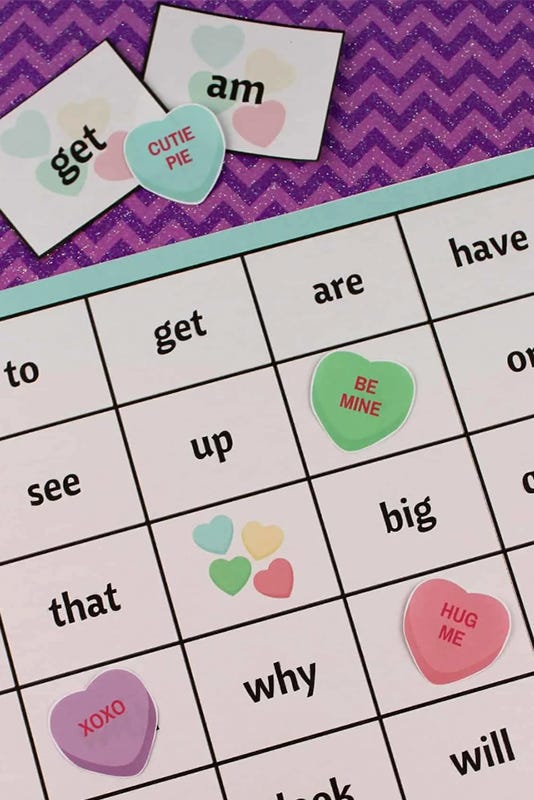 valentines day games  valentine's day sight word bingo