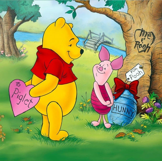 winnie the pooh and piglet exchange valentine's day gifts in a scene from winnie the pooh a valentine for you, a good housekeeping pick for best valentine's day movies for kids